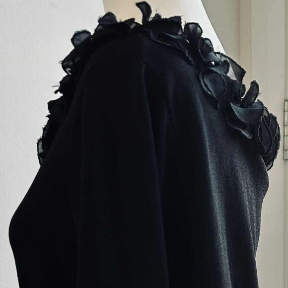 Nygard Collection Black Rayon-Blend Top with Chiffon Rosette Neckline – US L/XL - Picture 8 of 10